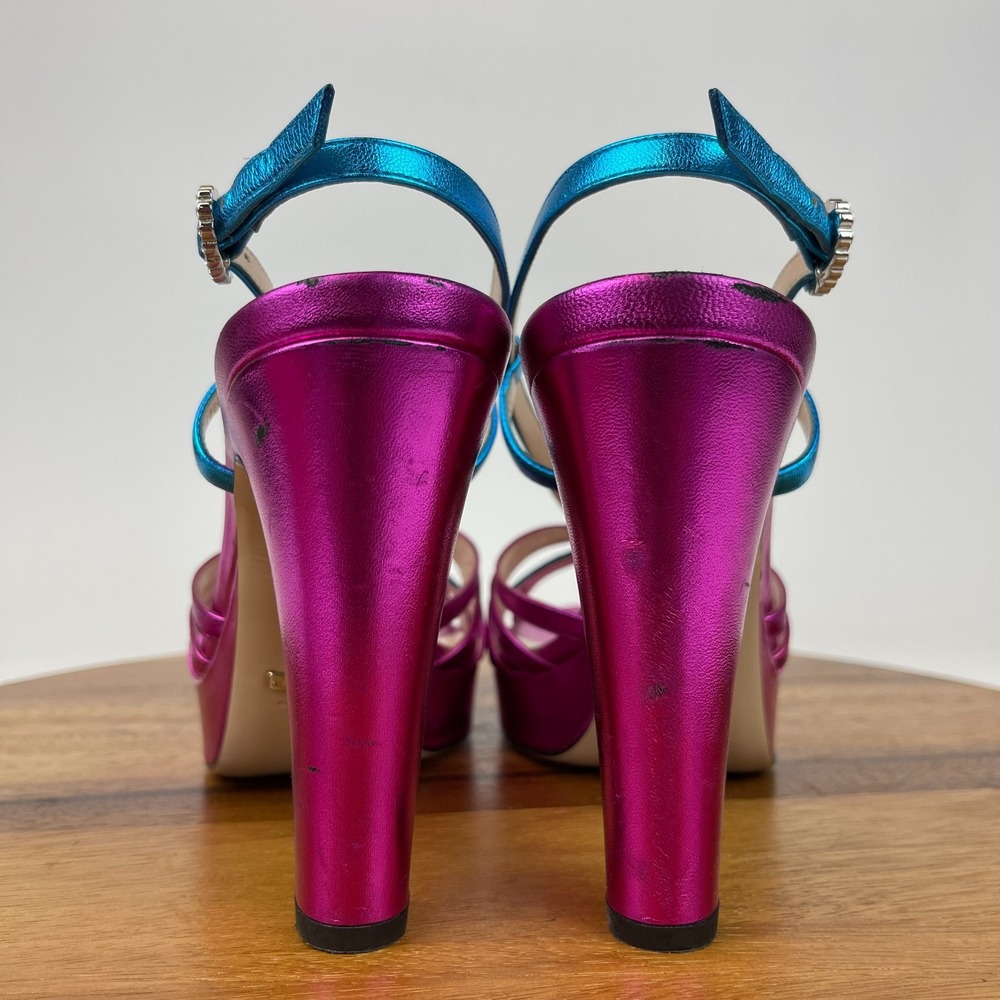 Womens Gucci Holiday 2018 Crystal Zephyra Platform Metallic Heels Size 39 US 9 - Picture 12 of 16